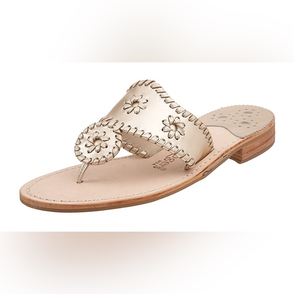 Jack Rogers Shoes Women 8.5 Platinum Leather Hampton Calyspso Sandals Preppy View 2
